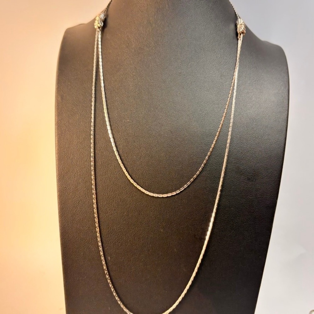 Double Strand Necklace Silver Adjustable‎ Slider Bead Minimalist 90s Boho Chic